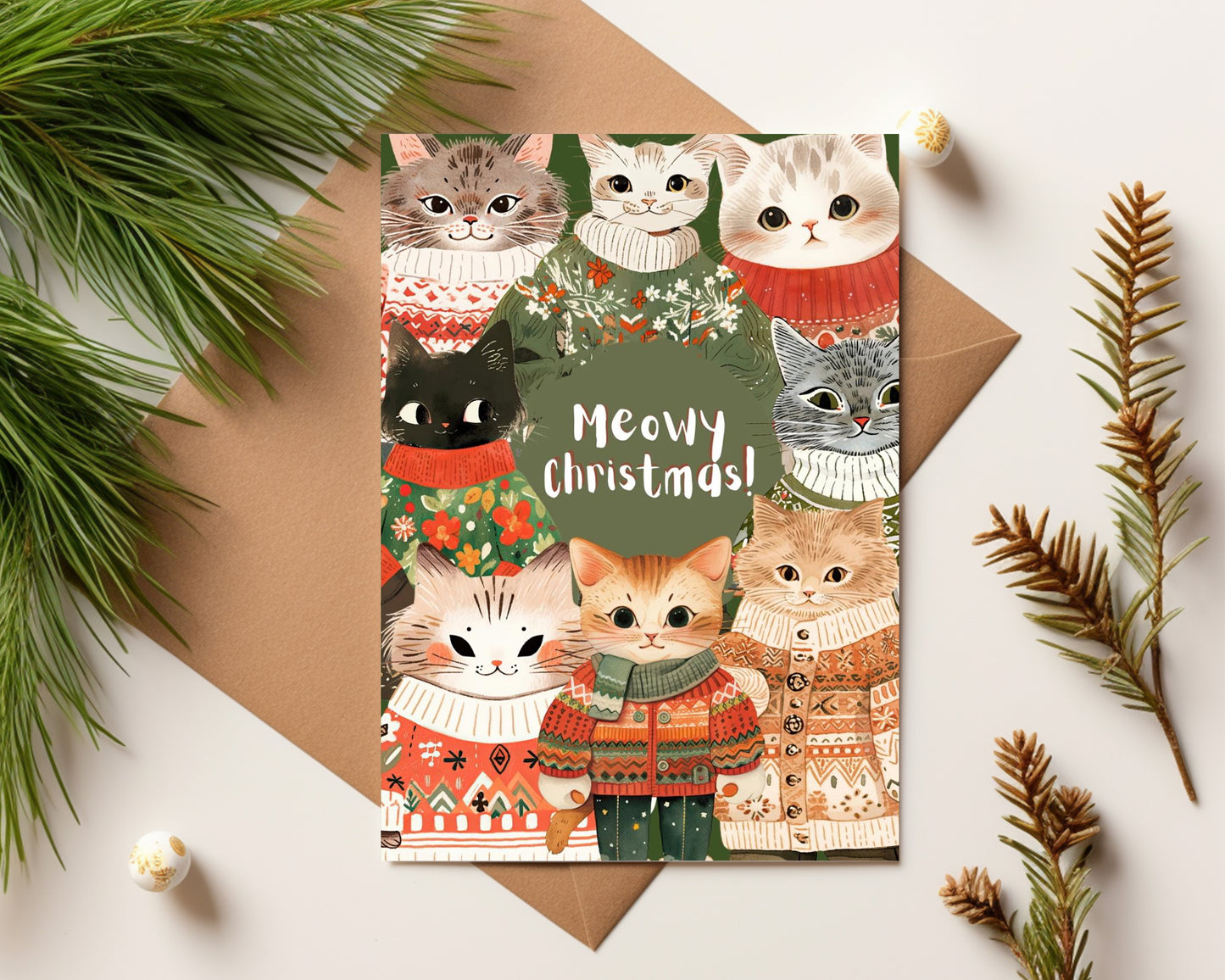 Meowy Christmas Digital Printable Card